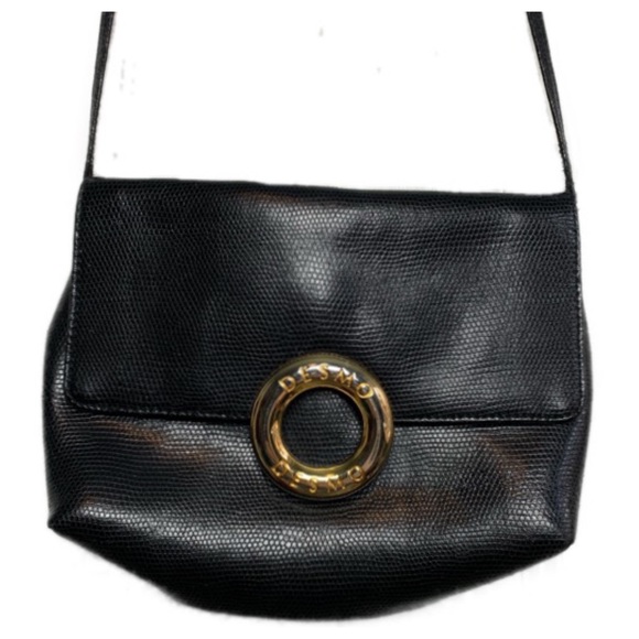 Vintage Handbags - Vintage Desmo Black Textured Crossbody Bag